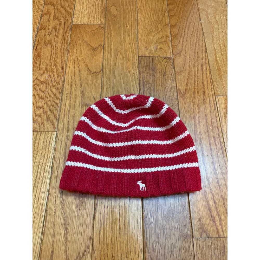 Abercrombie Kids‎ Red White Striped Wool Blend Beanie Hat One Size